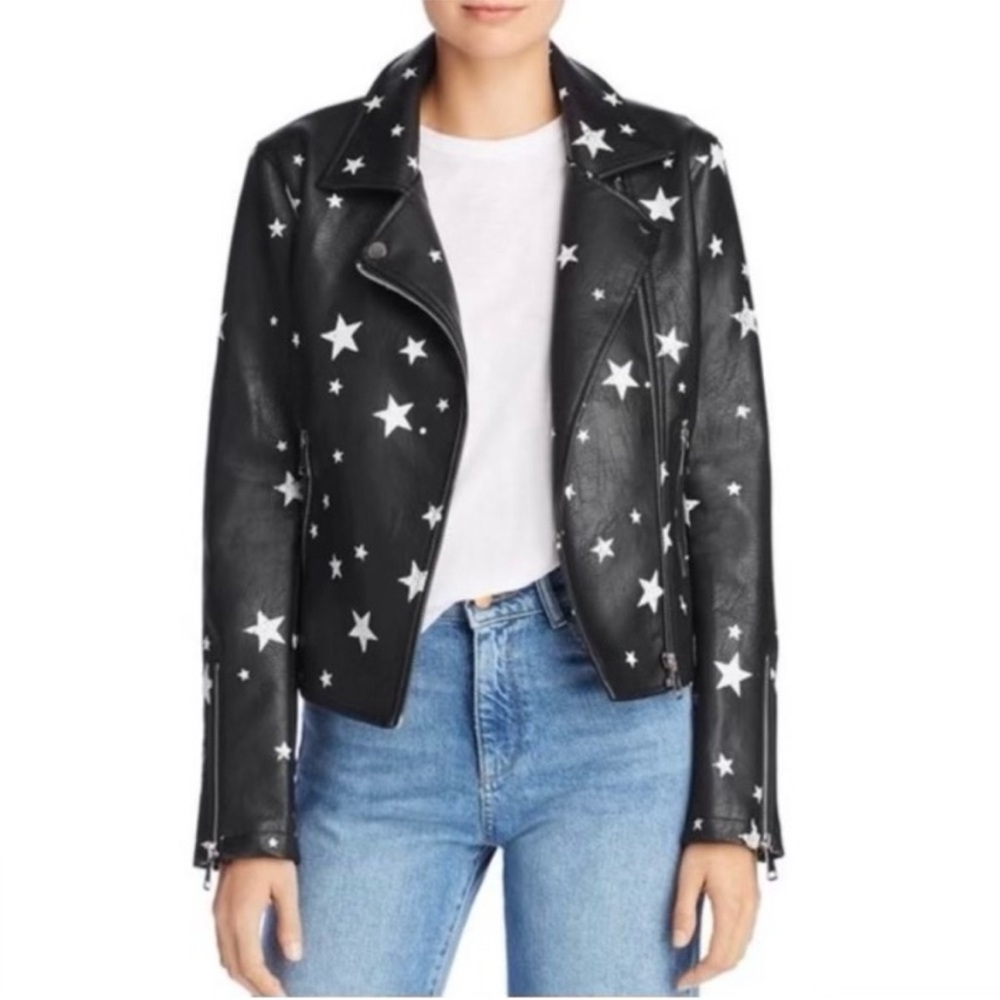 Aqua vegan leather jacket with stars